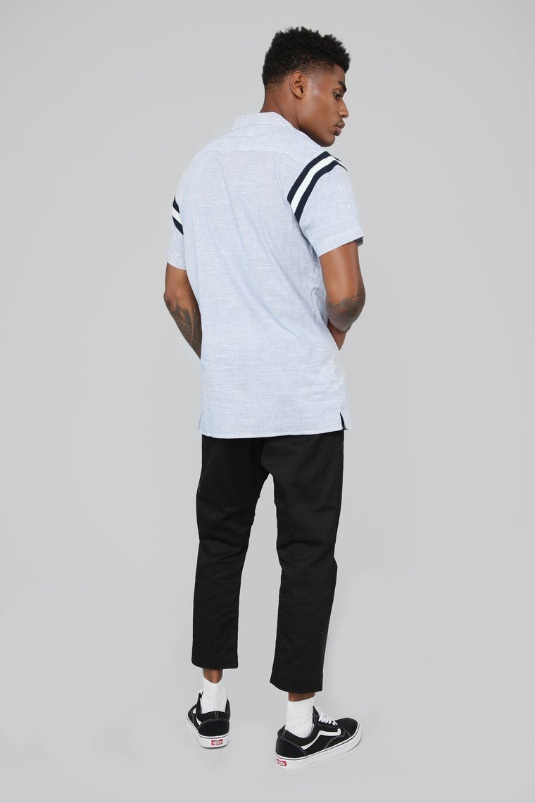 Adam Short Sleeve Woven Top - Navy/White - jameswhite001