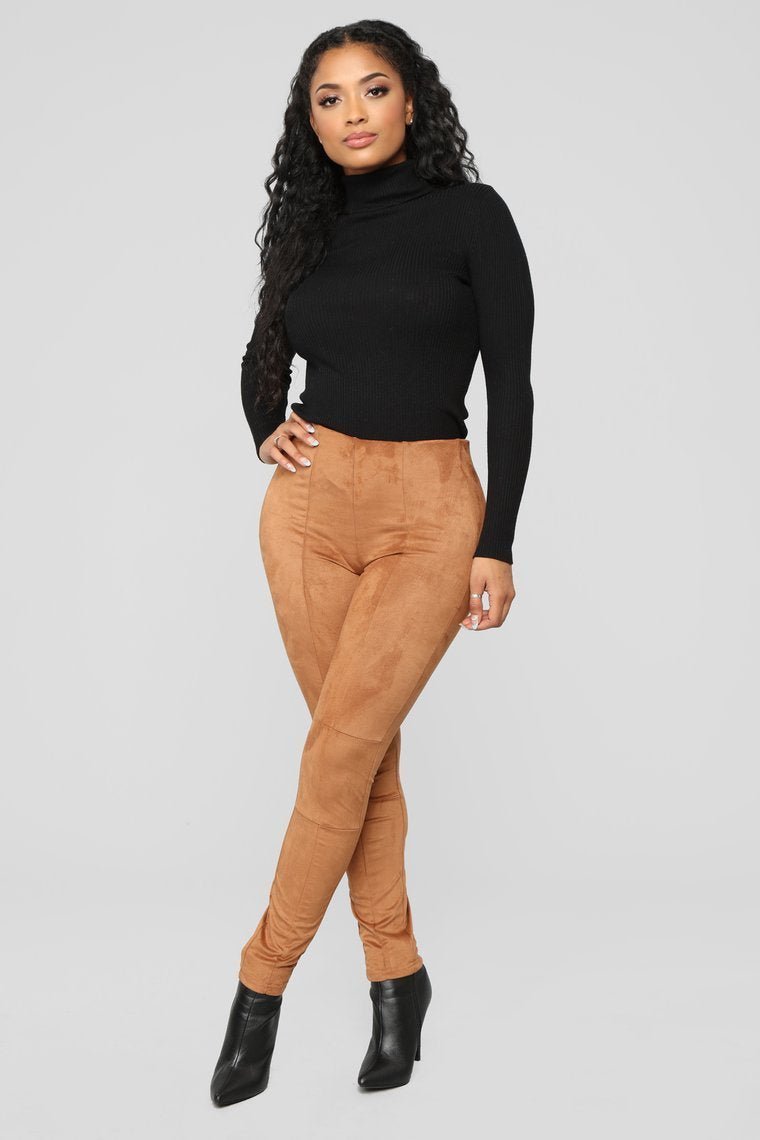 Adina Faux Suede Leggings - Cognac - jameswhite001