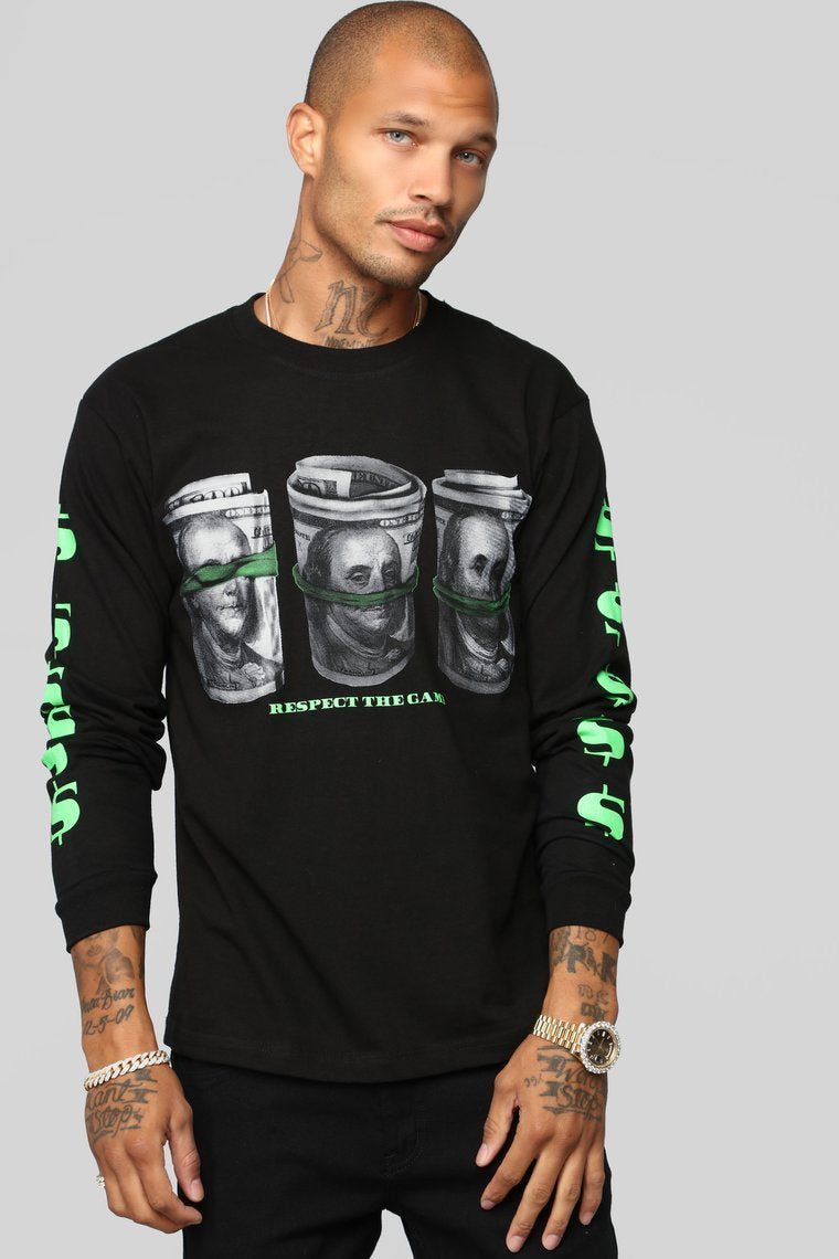 All I See Is Dollar Signs Long Sleeve Tee - Black - jameswhite001