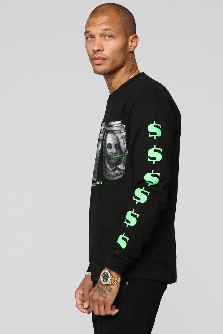 All I See Is Dollar Signs Long Sleeve Tee - Black - jameswhite001
