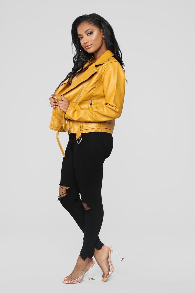 Araxie Vegan Leather Jacket - Mustard - jameswhite001