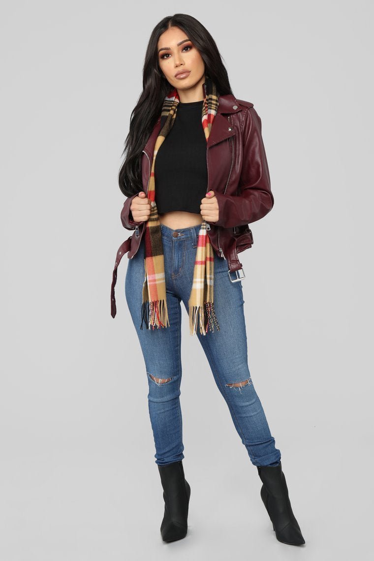 Araxie Vegan Leather Jacket - Wine - jameswhite001