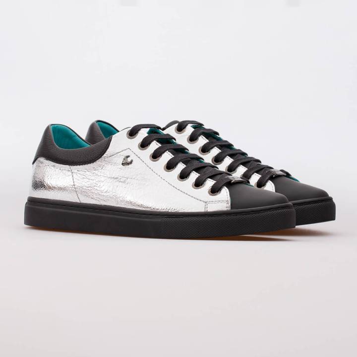 AVA – LEATHER SILVER & MAT BLACK - jameswhite001