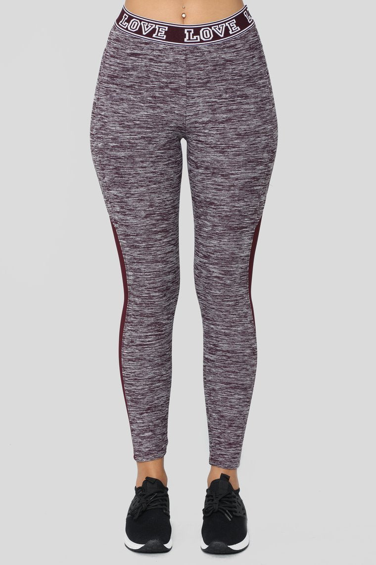 Bad At Love Active Leggings - Burgundy - jameswhite001