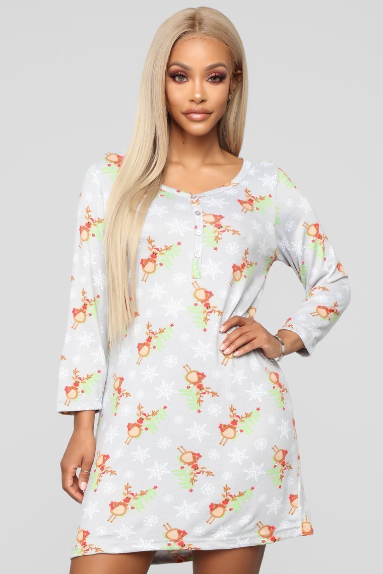 Be My Reindear Pj Dress - Grey - jameswhite001