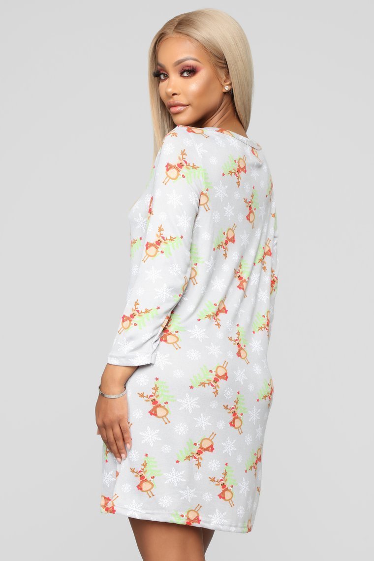 Be My Reindear Pj Dress - Grey - jameswhite001