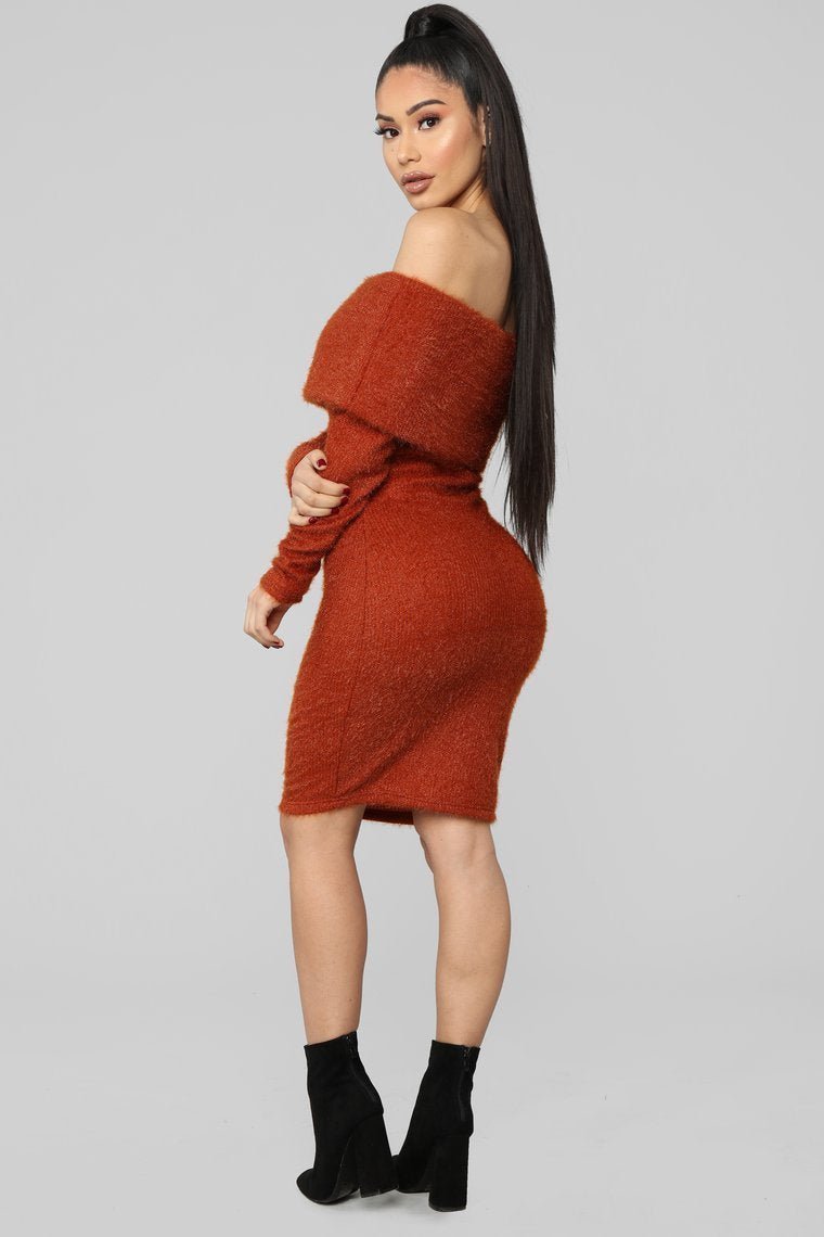 Bear Hugs Sweater Midi Dress - Rust - jameswhite001