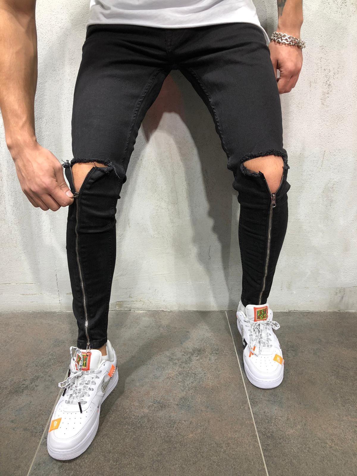 BLACK SKINNY ZUPPER DETAIL JEANS 3975 - jameswhite001