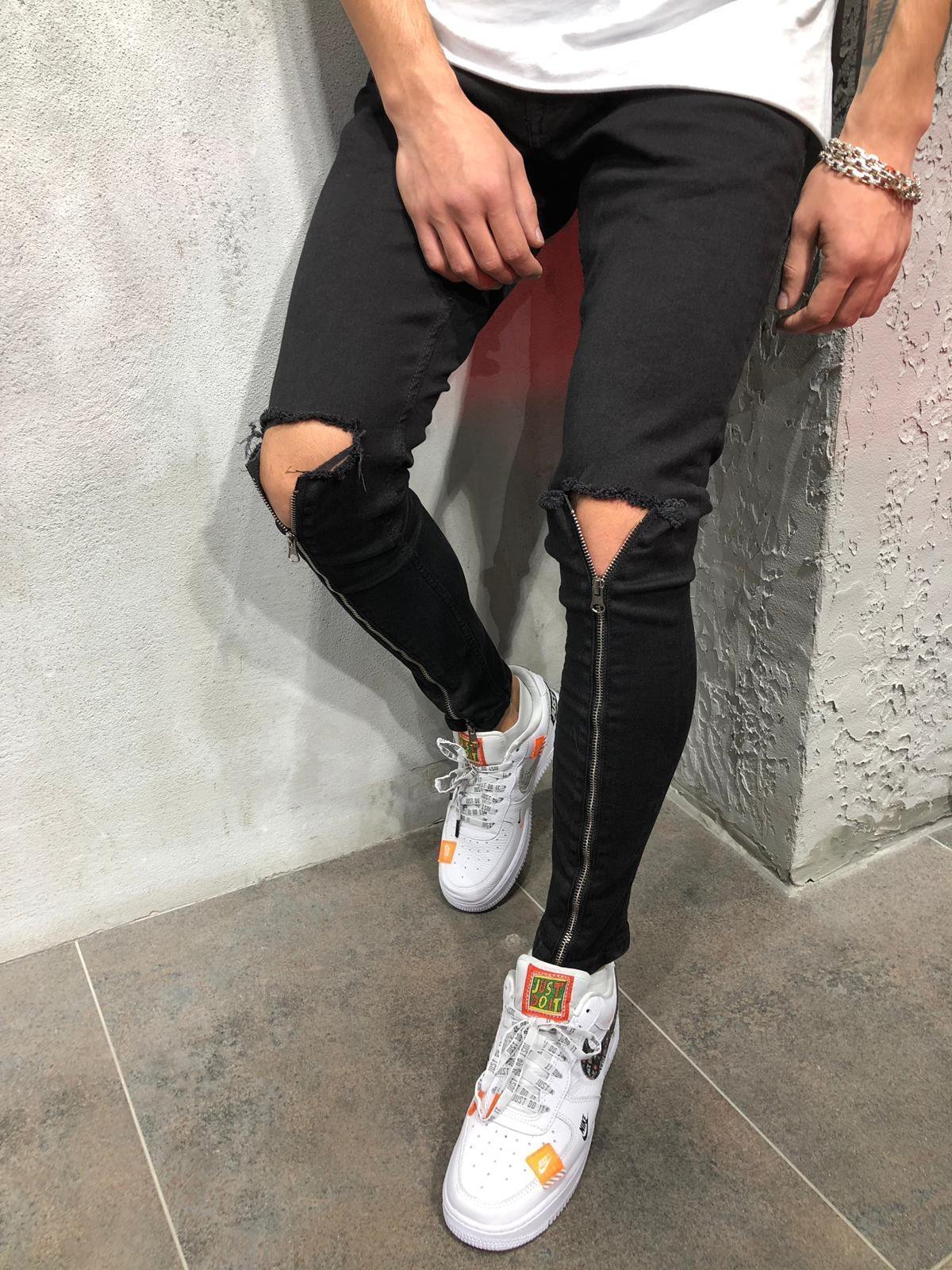BLACK SKINNY ZUPPER DETAIL JEANS 3975 - jameswhite001