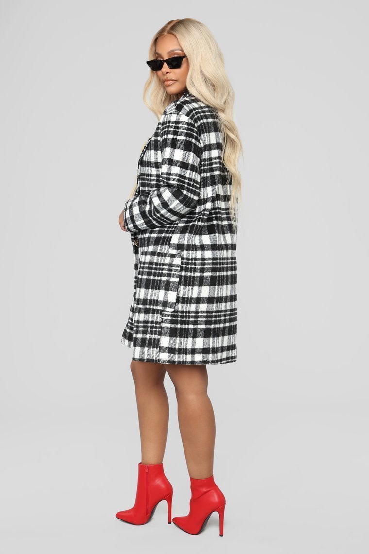Black & White Plaid Coat - Black/Combo - jameswhite001