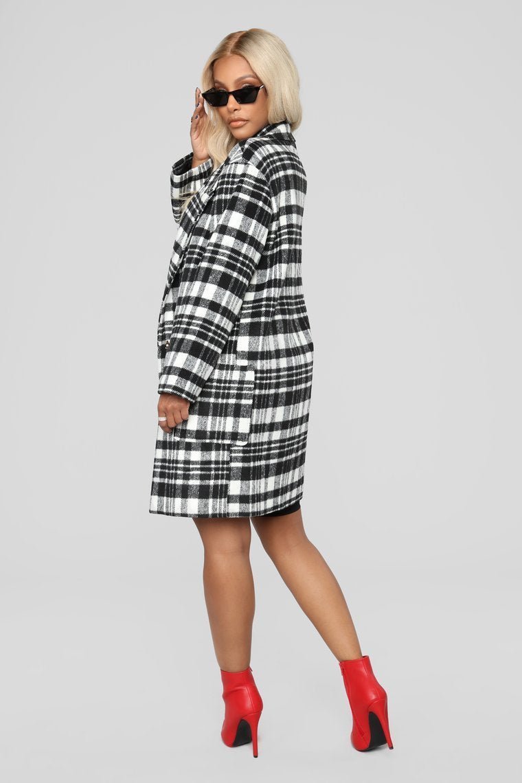 Black & White Plaid Coat - Black/Combo - jameswhite001
