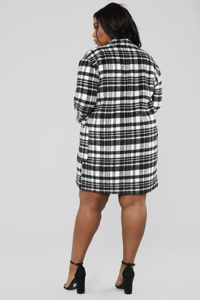 Black & White Plaid Coat - Black/Combo - jameswhite001