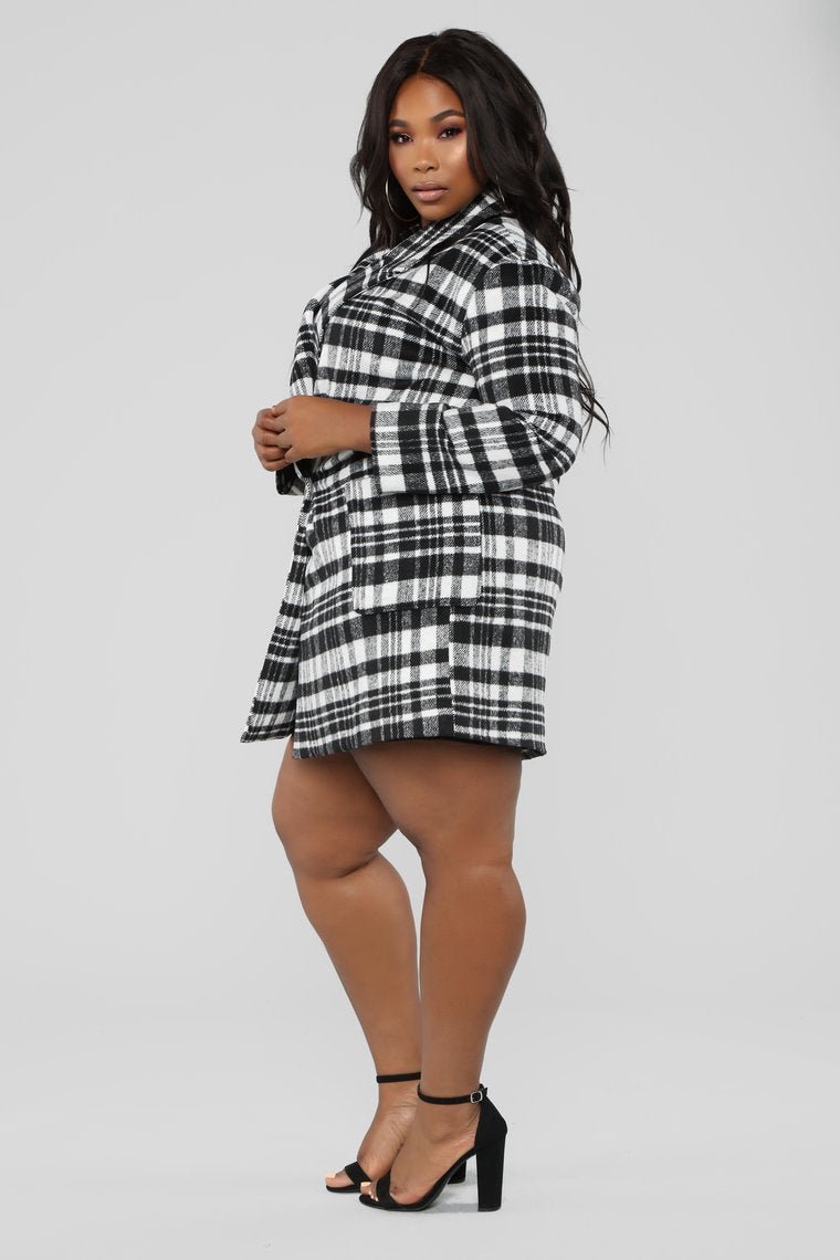 Black & White Plaid Coat - Black/Combo - jameswhite001