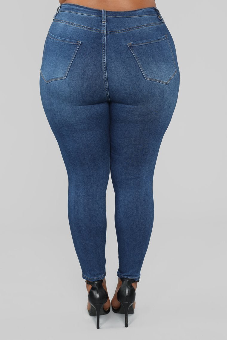 Classic High Waist Skinny Jeans Shorter Length - Medium Wash - jameswhite001