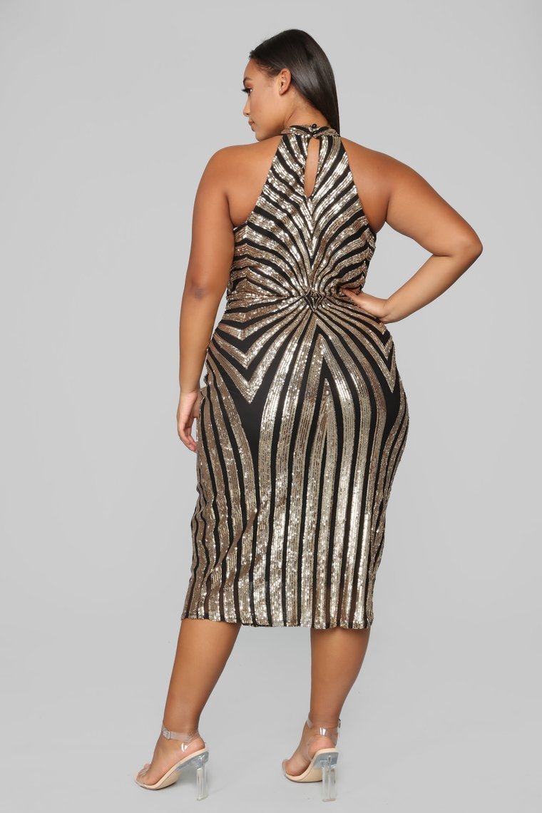 Concrete Rose Midi Dress - Black/Gold - jameswhite001