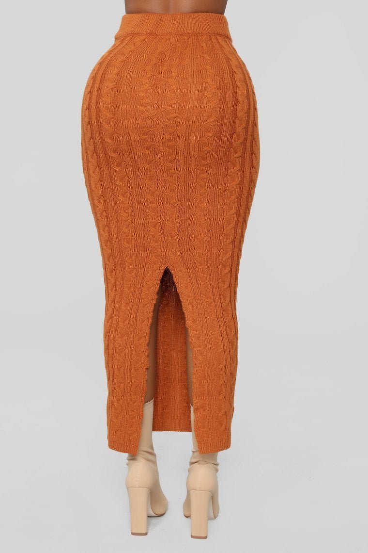 Fit To Knit Skirt Set - Cognac - jameswhite001