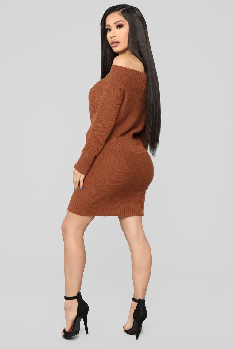 In My Possession Sweater Dress - Brown - jameswhite001