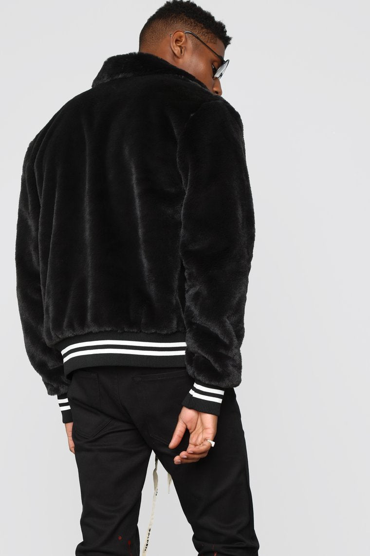 Joe Fur Varsity Jacket - Black - jameswhite001
