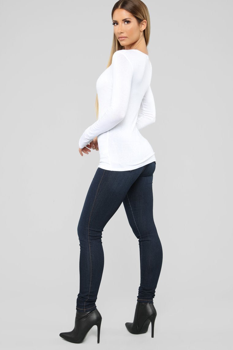 Krystal Crew Neck Long Sleeve Top - White - jameswhite001
