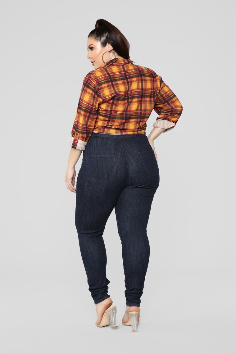 Lounge Lover Front Knot Plaid Top - Mustard/Combo - jameswhite001