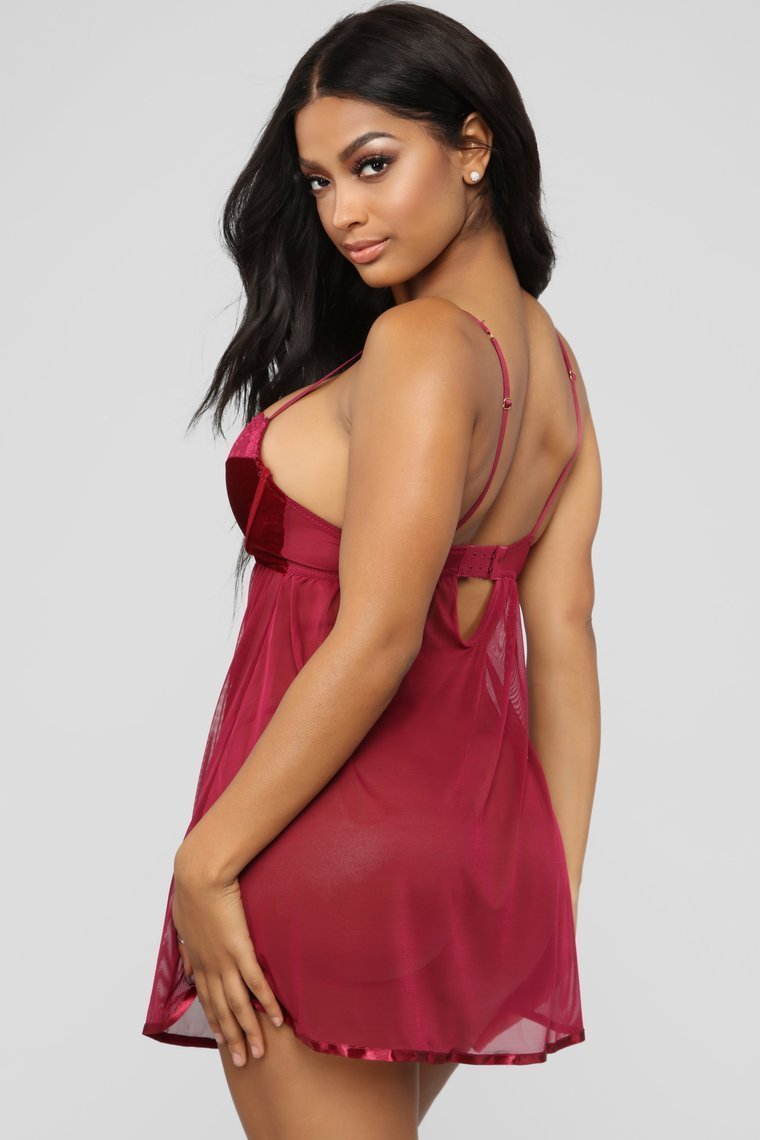 Love You Forever Baby Doll 2 Piece Set - Wine - jameswhite001