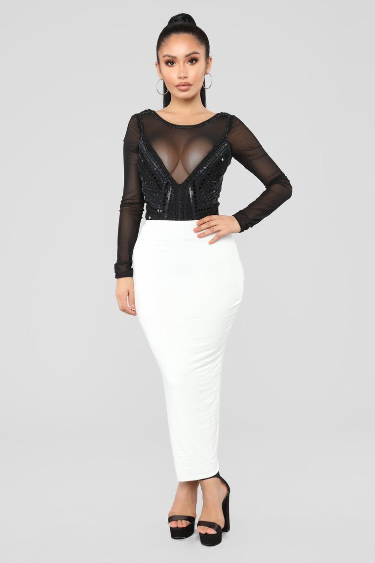 Mona Sequin Bodysuit - Black - jameswhite001