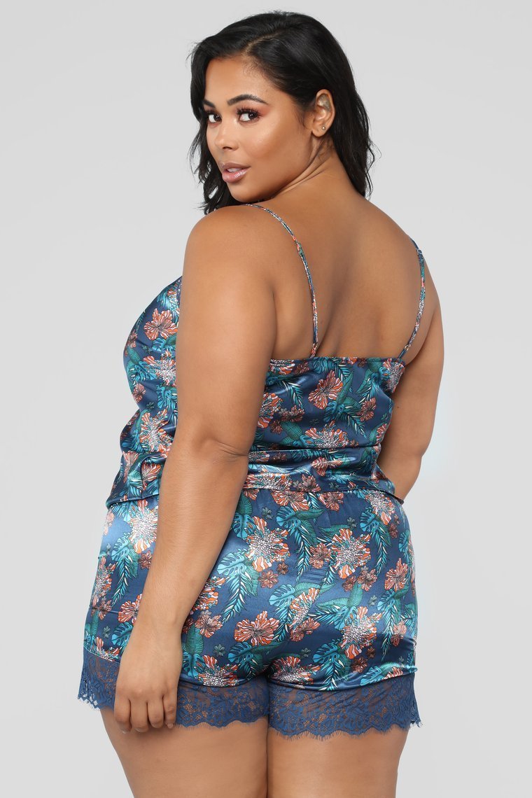 Needs Attention Satin Pj Set - Navy/Combo - jameswhite001