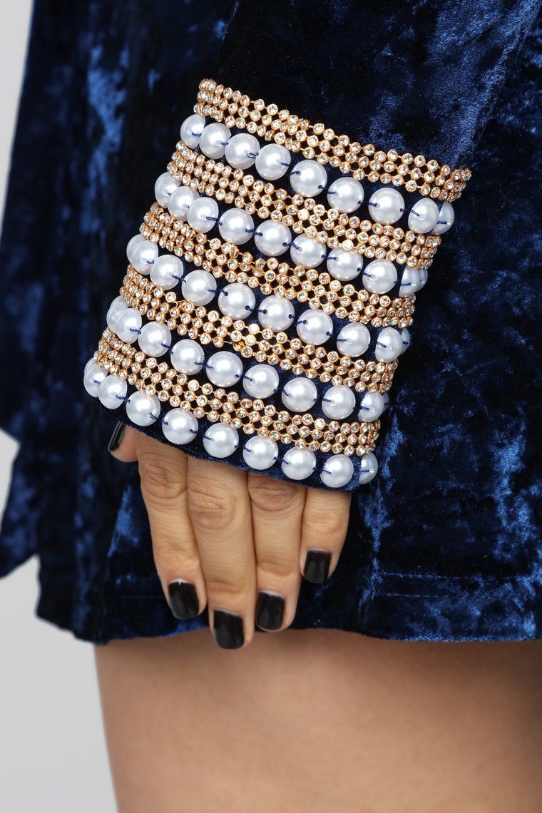 Pearl Popper Crushed Velvet Romper - Navy - jameswhite001