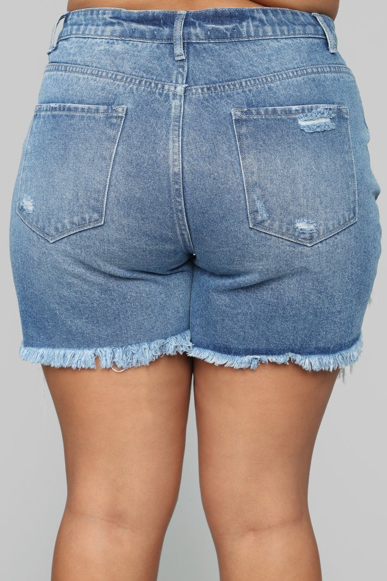 Poppy Distressed Boyfriend Shorts - Medium Blue Wash - jameswhite001
