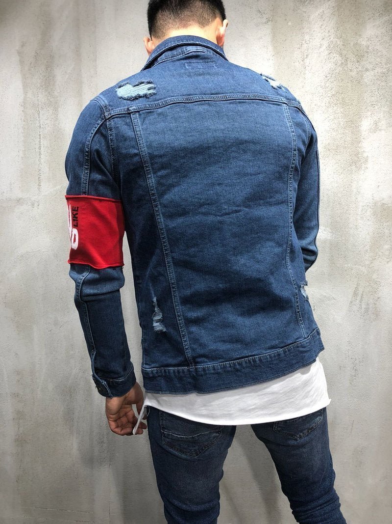 RED ARMBAND STREETWEAR DENIM JACKET 3787 - jameswhite001