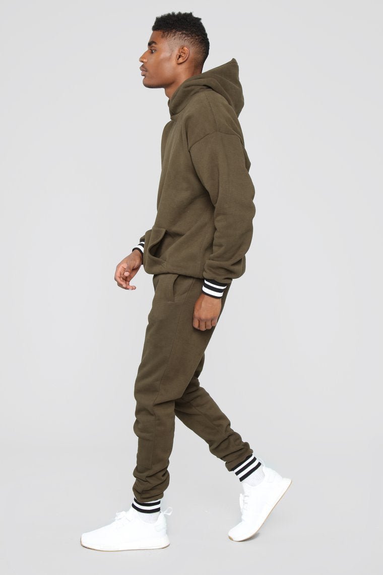 Striped Hem Hoodie - Olive - jameswhite001