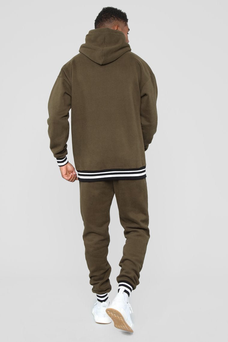 Striped Hem Hoodie - Olive - jameswhite001