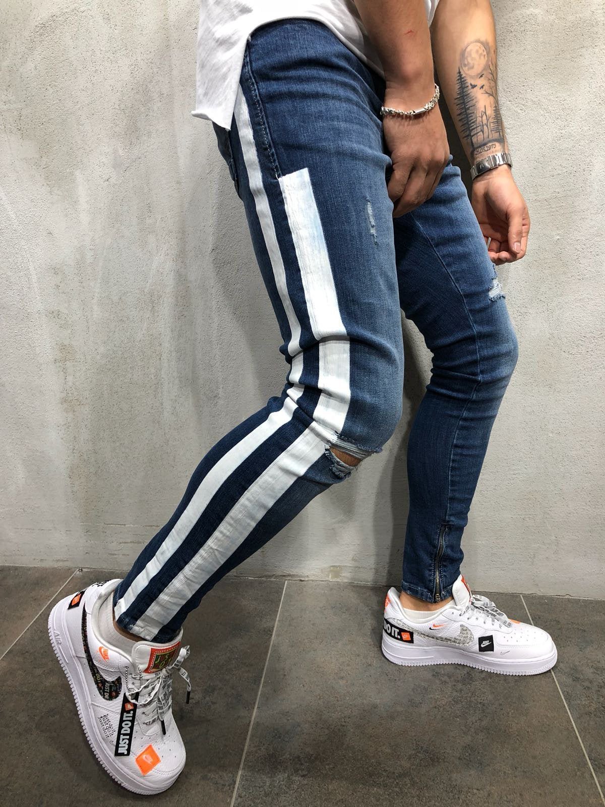 STRIPED JEANS ANKLE ZIPPER DISTRESSED 3939 - jameswhite001