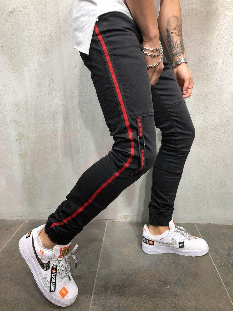 STRIPED JOGGER JEANS ELASTIC ANKLE RING DETAIL 3929 - jameswhite001