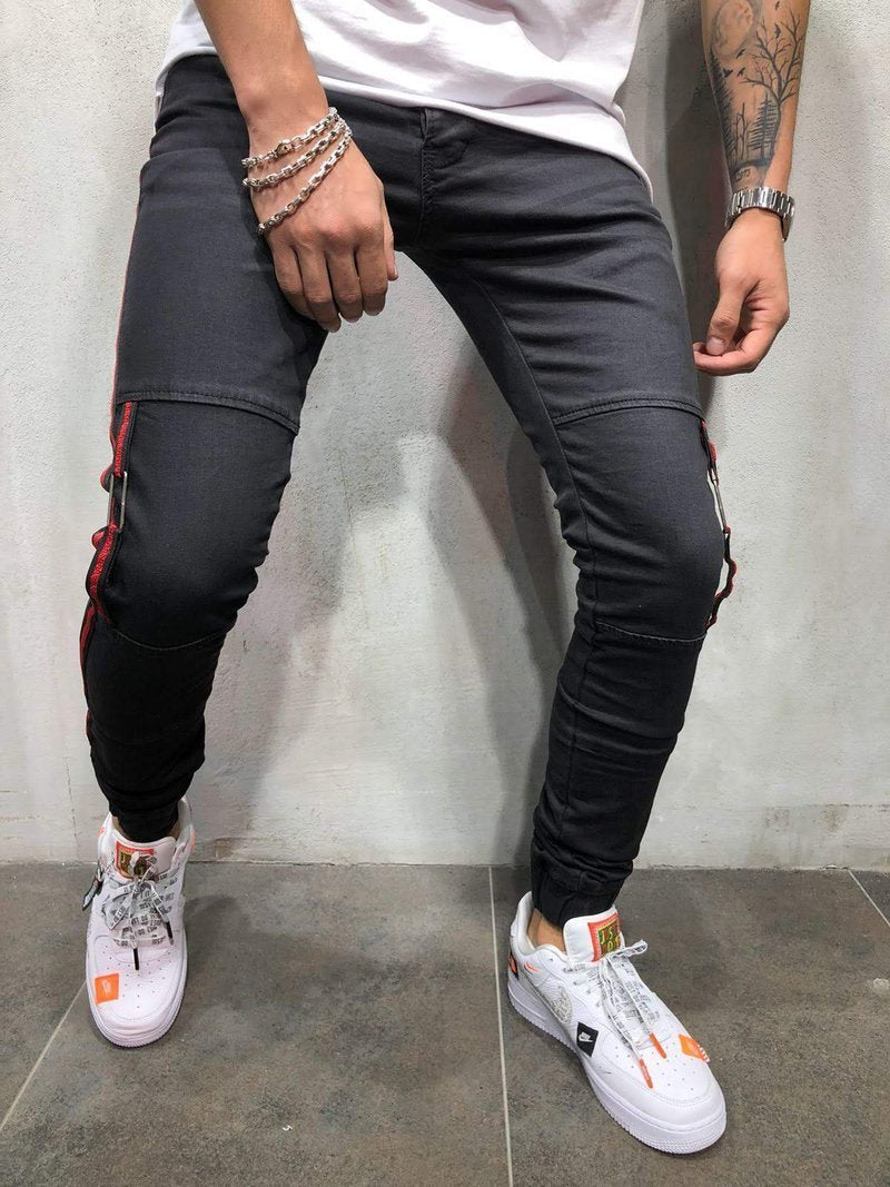 STRIPED JOGGER JEANS ELASTIC ANKLE RING DETAIL 3929 - jameswhite001