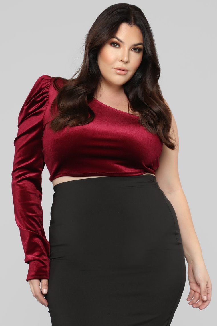 STYLED ON INSTAGRAM All For One Shoulder Top - Burgundy - jameswhite001