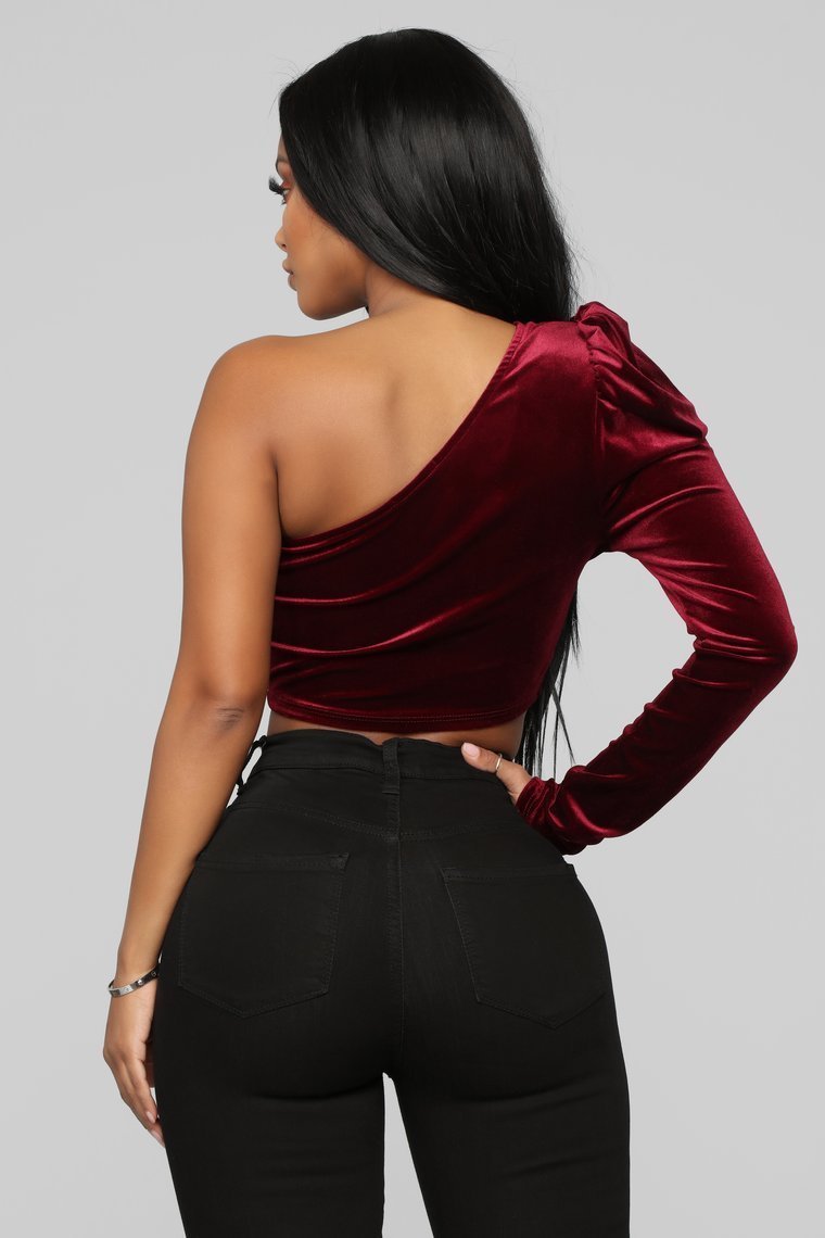 STYLED ON INSTAGRAM All For One Shoulder Top - Burgundy - jameswhite001