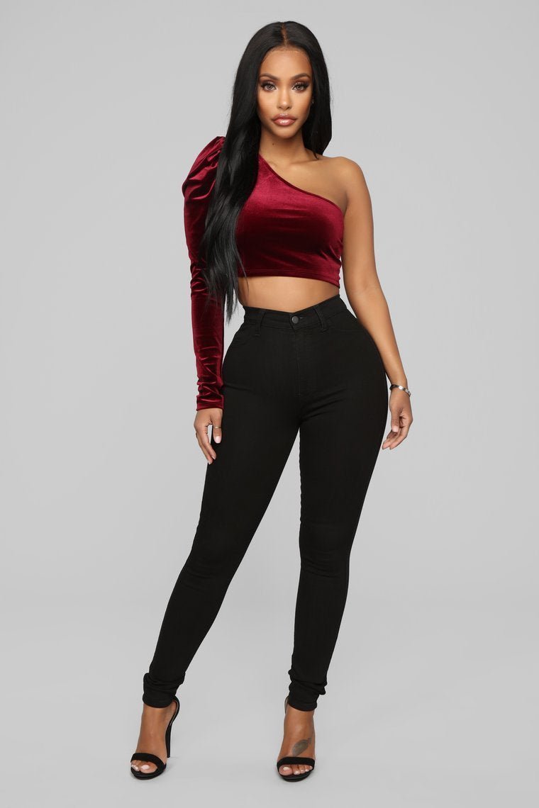 STYLED ON INSTAGRAM All For One Shoulder Top - Burgundy - jameswhite001