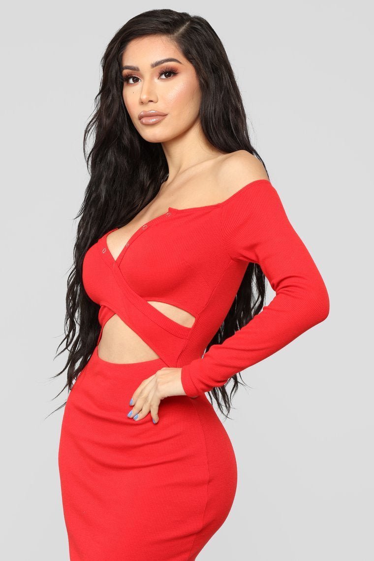 STYLED ON INSTAGRAM Feeling Alive Off Shoulder Dress - Red - jameswhite001