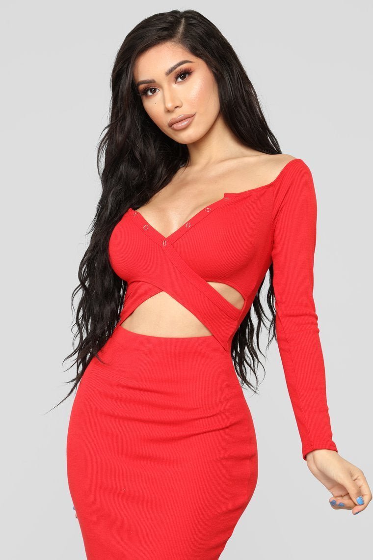 STYLED ON INSTAGRAM Feeling Alive Off Shoulder Dress - Red - jameswhite001