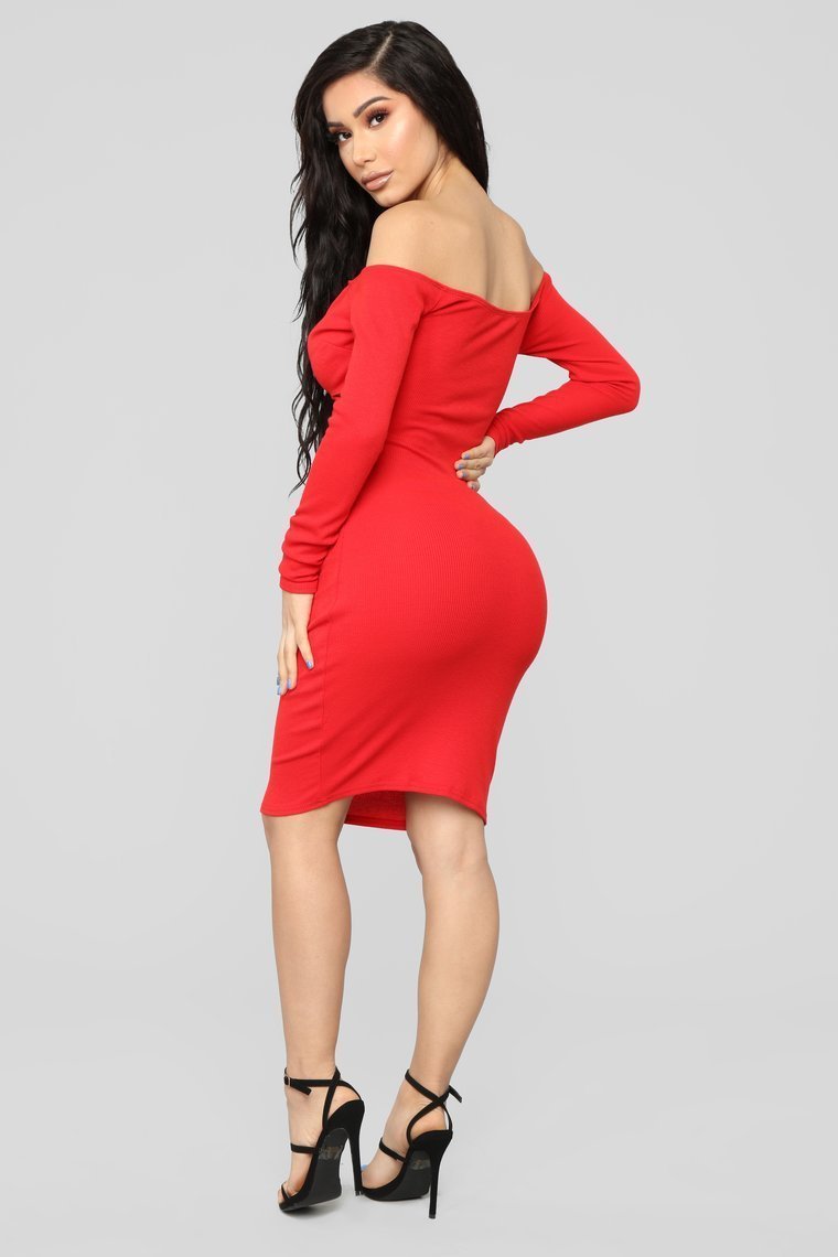 STYLED ON INSTAGRAM Feeling Alive Off Shoulder Dress - Red - jameswhite001