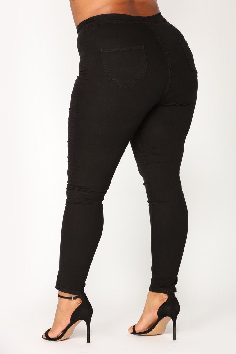 Super High Waist Denim Skinnies - Black - jameswhite001