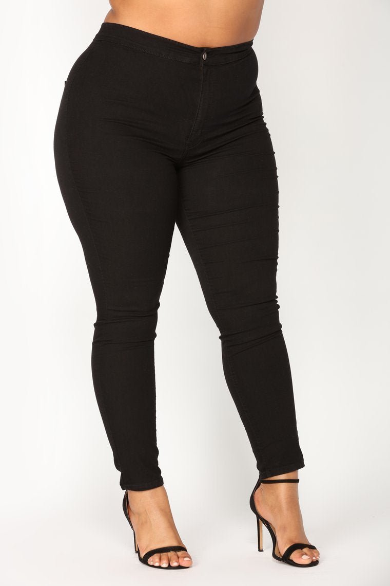 Super High Waist Denim Skinnies - Black - jameswhite001