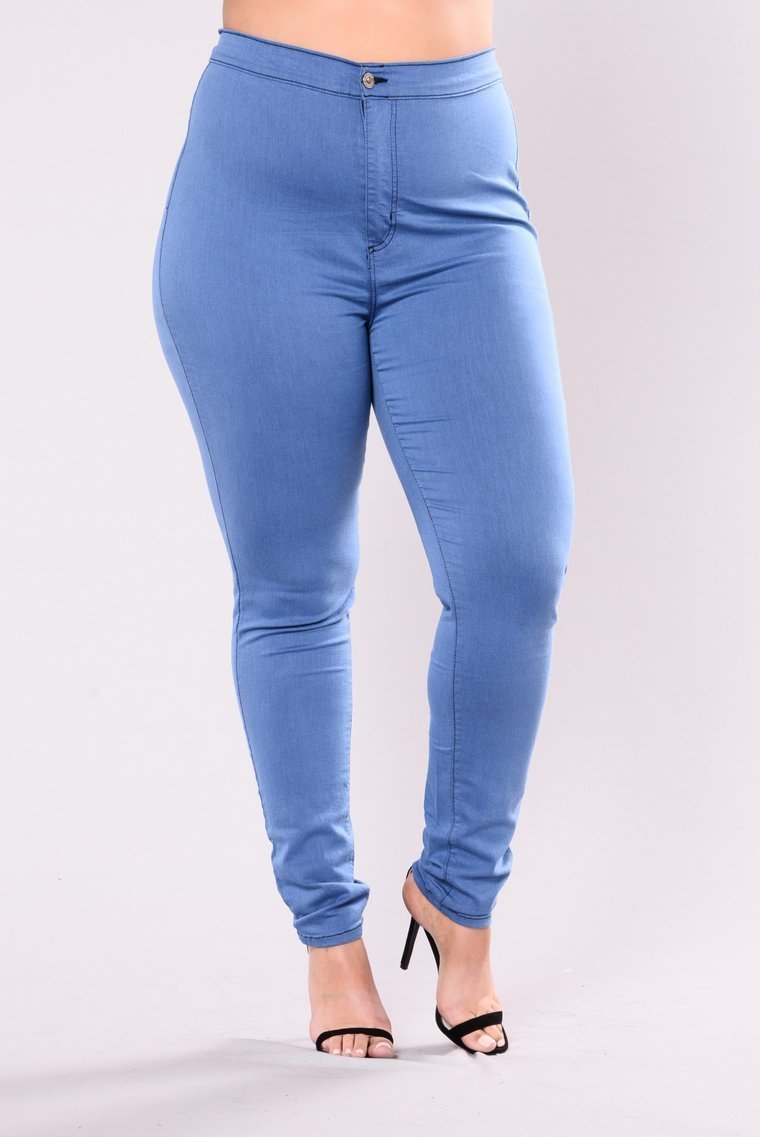 Super High Waist Denim Skinnies - Medium Blue - jameswhite001