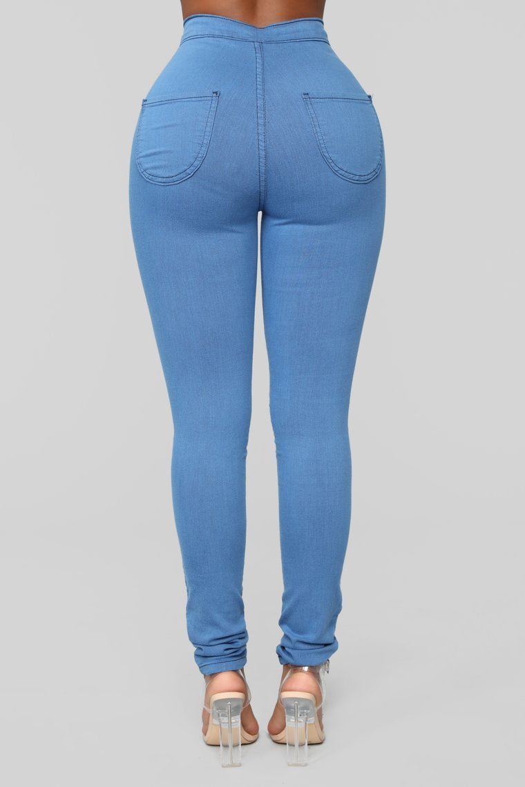 Super High Waist Denim Skinnies - Medium Blue - jameswhite001