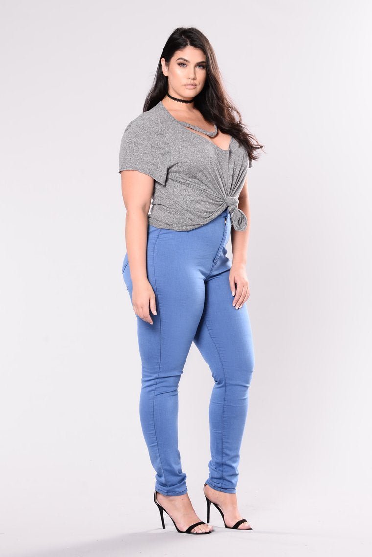 Super High Waist Denim Skinnies - Medium Blue - jameswhite001