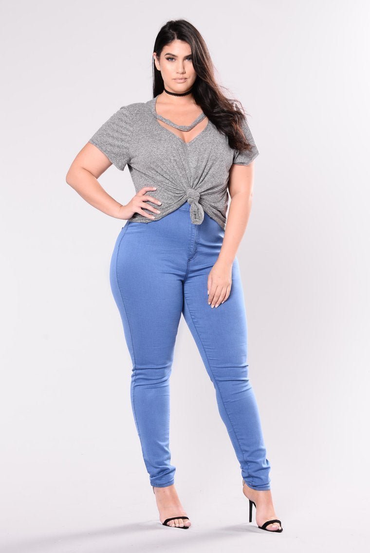 Super High Waist Denim Skinnies - Medium Blue - jameswhite001