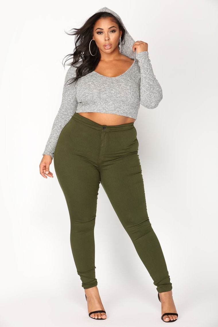 Super High Waist Denim Skinnies - Olive - jameswhite001