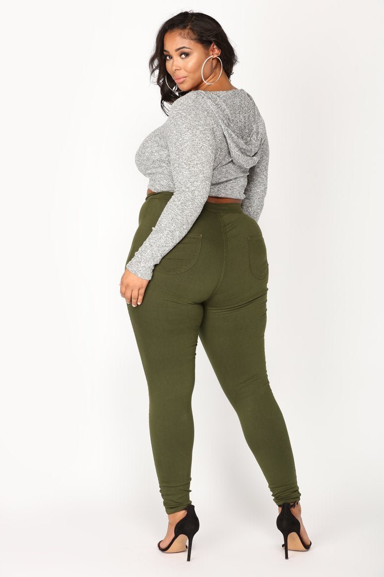 Super High Waist Denim Skinnies - Olive - jameswhite001