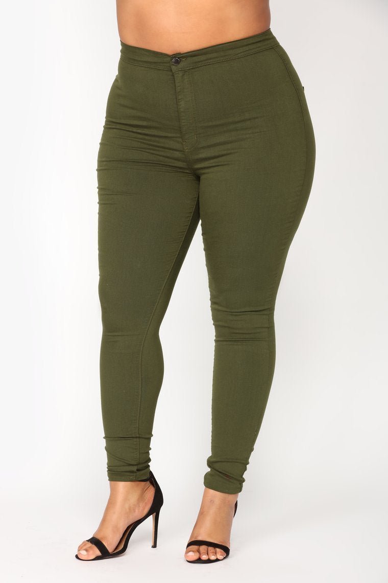 Super High Waist Denim Skinnies - Olive - jameswhite001